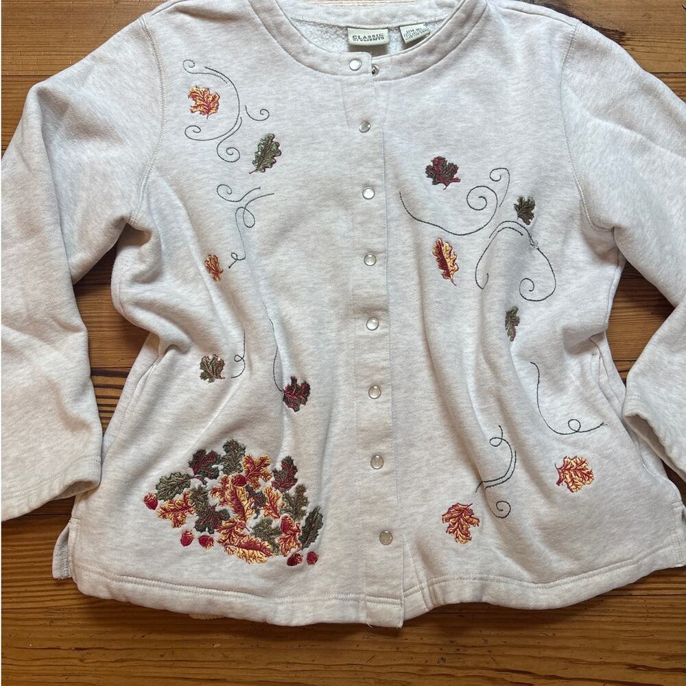 Classic Elements Beige Fall Leaves Embroidered Gr… - image 2